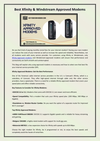 XFINITY APPROVED MODEMS