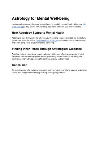 Astrology for Mental Well-being