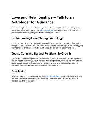 Love and Relationships – Talk to an Astrologer for Guidance