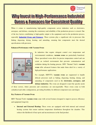 Why Invest in High-Performance Industrial Ovens & Furnaces for Consistent Quality