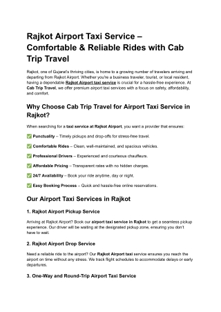 Rajkot Airport Taxi Service – Comfortable & Reliable Rides with Cab Trip Travel