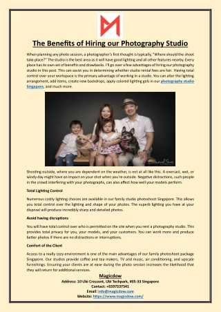 The Benefits of Hiring our Photography Studio