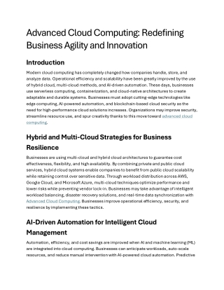 Advanced Cloud Computing Redefining Business Agility and Inn