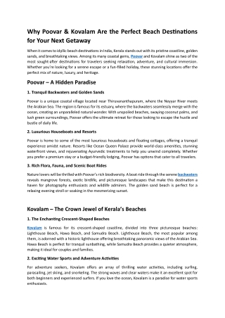 Why Poovar & Kovalam Are the Perfect Beach Destinations for Your Next Getaway