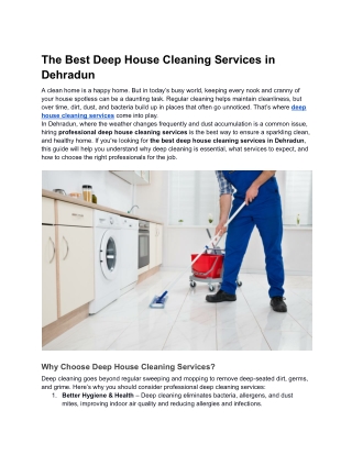 The Best Deep House Cleaning Services in Dehradun