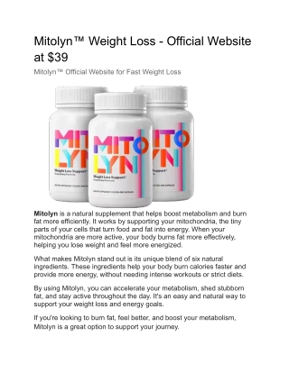Mitolyn™ Weight Loss - Official Website at $39