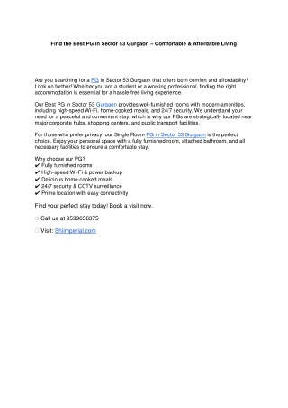 Find the Best PG in Sector 53 Gurgaon