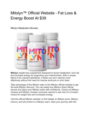 Mitolyn™ Official Website - Fat Loss & Energy Boost At $39