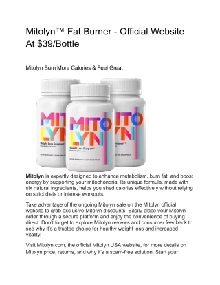 Mitolyn™ Fat Burner - Official Website At $39/Bottle
