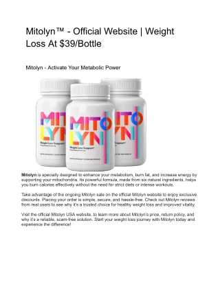 Mitolyn™ - Official Website | Weight Loss At $39/Bottle