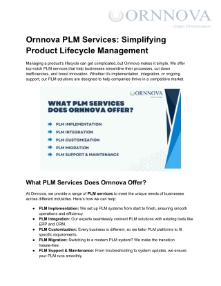 Ornnova PLM Services: Simplifying Product Lifecycle Management