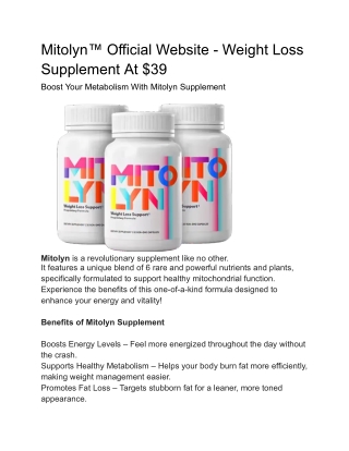Mitolyn™ Official Website - Weight Loss Supplement At $39
