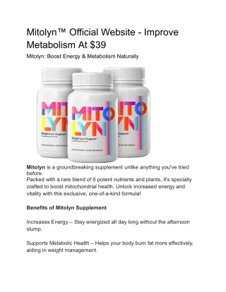 Mitolyn™ Official Website - Improve Metabolism At $39