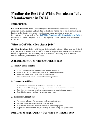 Finding the Best Gel White Petroleum Jelly Manufacturer in Delhi