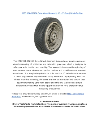 MTD 934-05218A Drive Wheel Assembly 10 x 3_ Gray _ WholeToolBox