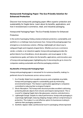 Honeycomb Packaging Paper: The Eco-Friendly Solution for Enhanced Protection