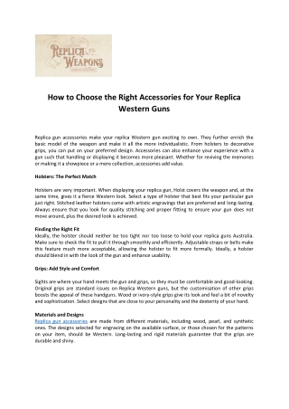 How to Choose the Right Accessories for Your Replica Western Guns