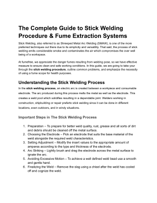 The Complete Guide to Stick Welding Procedure & Fume Extraction Systems