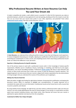 Professional Resume Writers - Avon Resumes