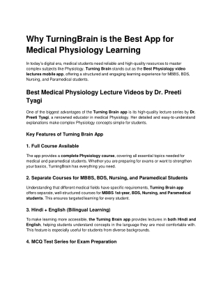 Why TurningBrain is the Best App for Medical Physiology Learning