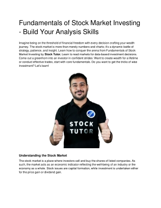 Fundamentals of Stock Market Investing - Build Your Analysis Skills - Google Docs