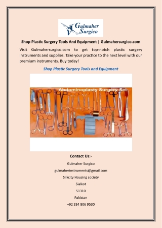 Shop Plastic Surgery Tools And Equipment | Gulmahersurgico.com