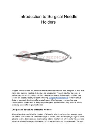 Introduction to Surgical Needle Holders