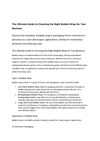 The Ultimate Guide to Choosing the Right Bubble Wrap for Your Business