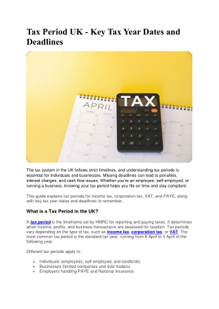 Tax Period UK - Key Tax Year Dates and Deadlines
