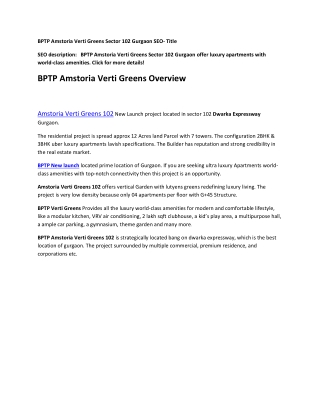 BPTP Amstoria Verti Greens Sector 102 Gurgaon