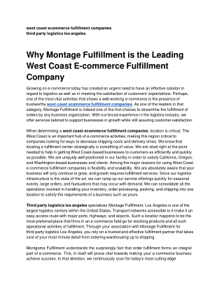 Why Montage Fulfillment is the Leading West Coast E-commerce Fulfillment Company