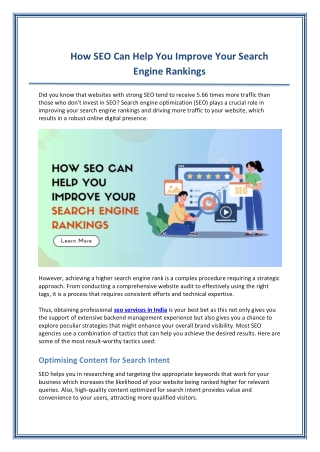 How SEO Can Help You Improve Your Search Engine Rankings