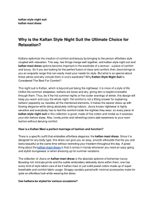 Why is the Kaftan Style Night Suit the Ultimate Choice for Relaxation