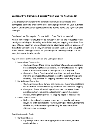 Cardboard vs. Corrugated Boxes: Which One Fits Your Needs?