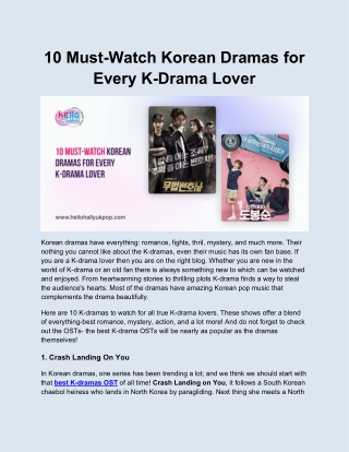 10 Must-Watch Korean Dramas for Every K-Drama Lover