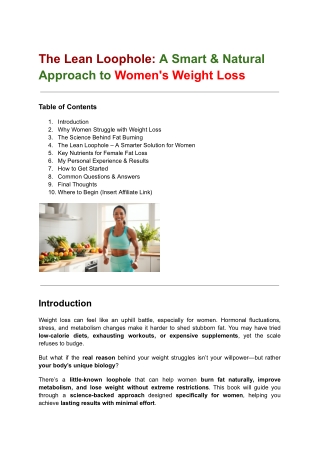 The Lean Loophole- A Smart & Natural Approach to Women's Weight Loss