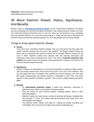 All About Kashmiri Shawls: History, Significance, And Benefits