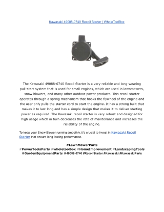 Kawasaki 49088-0740 Recoil Starter _ WholeToolBox