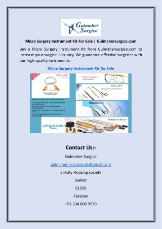 Micro Surgery Instrument Kit For Sale | Gulmahersurgico.com