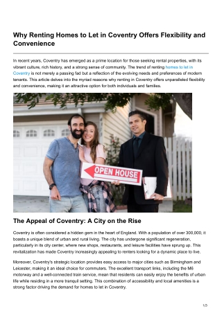 Why Renting Homes to Let in Coventry Offers Flexibility and Convenience