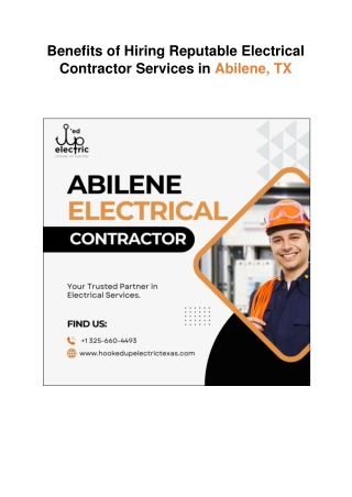Benefits of Hiring Reputable Electrical Contractor Services in Abilene, Texas