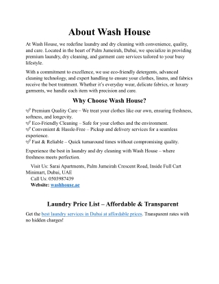 Wash House Laundry Dubai – Fast & Professional Cleaning