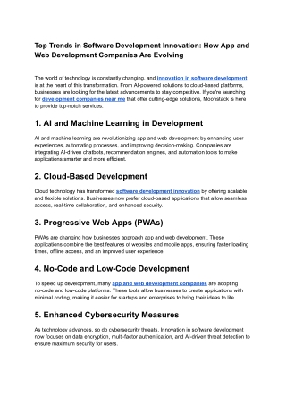 Top Trends in Software Development Innovation: How App and Web Development Compa