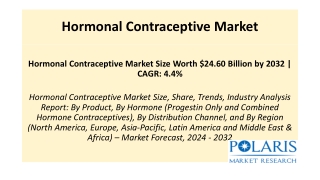 Hormonal Contraceptive Market to Reach $24.60 Billion by 2032 – Key Insights