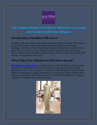The Timeless Beauty of Handloom Silk Sarees A Journey into Tradition with Katan Weaves