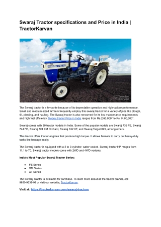 Swaraj Tractor specifications and Price in India _ TractorKarvan
