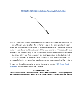 MTD 684-04104-0637 Chute Crank Assembly _ WholeToolBox