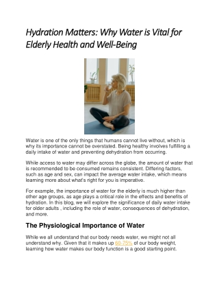Hydration Matters Why Water is Vital for Elderly Health and Well-Being