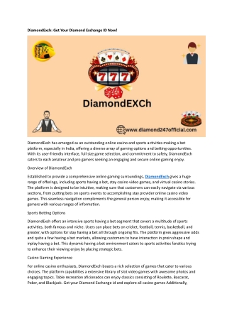 DiamondExch Get Your Diamond Exchange ID Now!