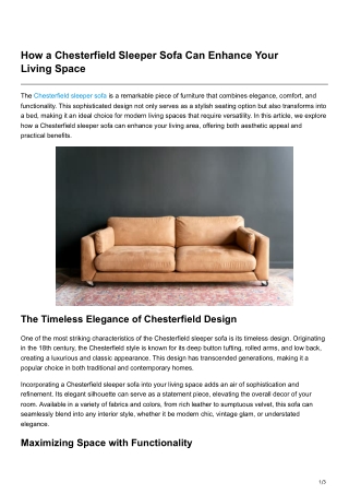 How a Chesterfield Sleeper Sofa Can Enhance Your Living Space